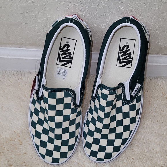 Vans Shoes Vans Green Checkered Slip On Poshmark